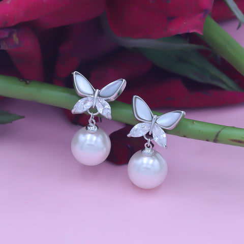 Silver Butterfly Pearl Earrings