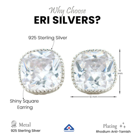 Silver White Shiny Square Earring