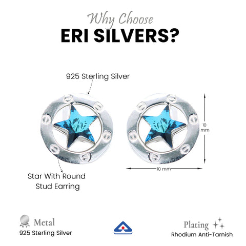 Silver Blue Sapphire Star With Round Stud Earring