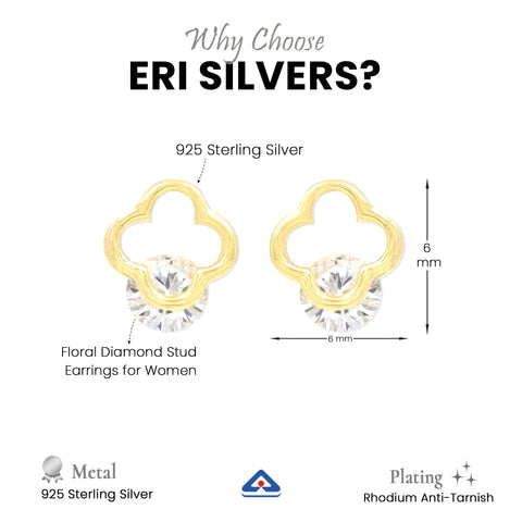 925 Sterling Silver Floral Diamond Stud Earrings for Women