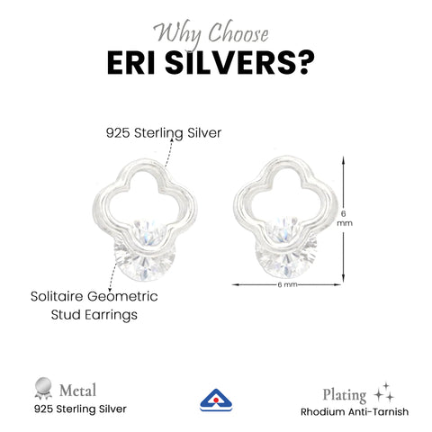 925 Sterling Silver CZ Solitaire Geometric Stud Earrings