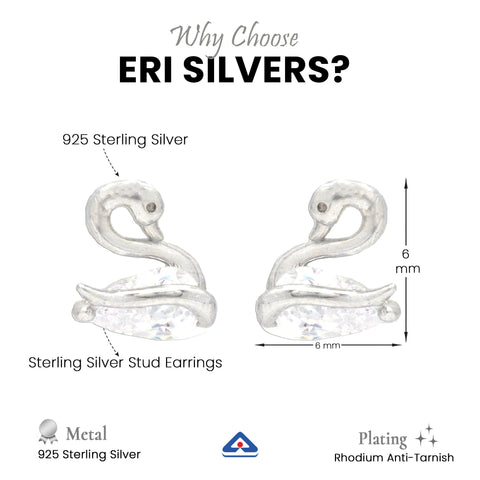 Elegant Swan CZ 925 Sterling Silver Stud Earrings