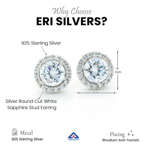 Silver Round Cut White Sapphire Stud Earring