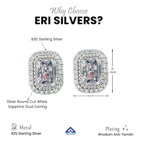 925 Sterling Silver CZ Pearl With Square Shaped Stud Earring