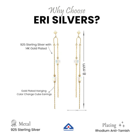 Gold Plated Hanging Color Change Cube Earrings