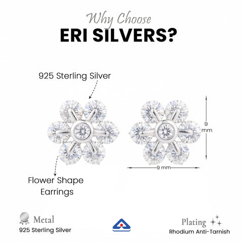 925 Silver Flower Shape Earrings