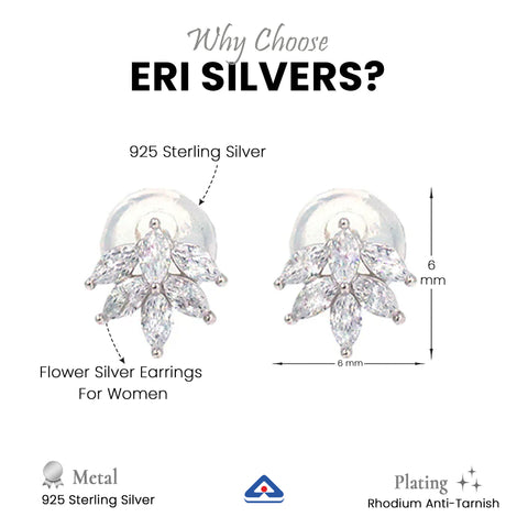 Crystal Flower Silver Earrings For Women