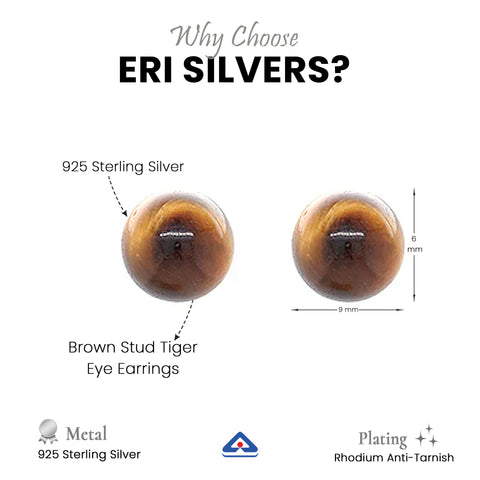 Silver Brown Stud Tiger Eye Earrings