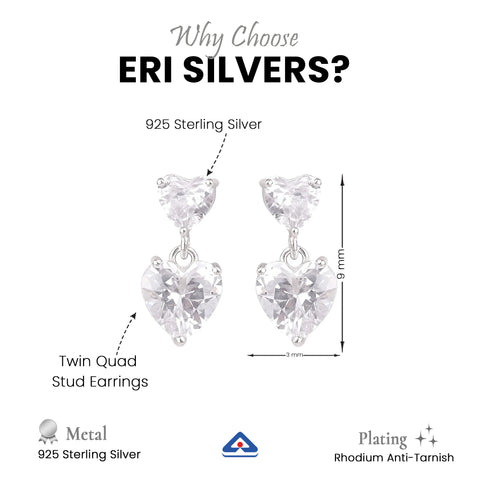 Cubic Zirconia Heart Stud & Drop Earrings