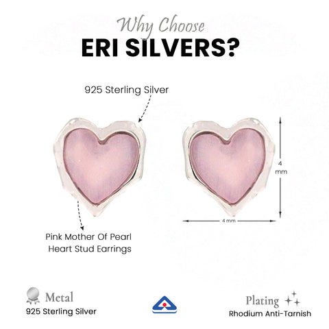 Pink Mother Of Pearl Heart Stud Earrings