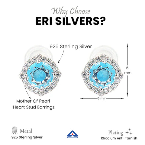 Blue Solitaire Cubic Zirconia Sterling Silver Stud Earring