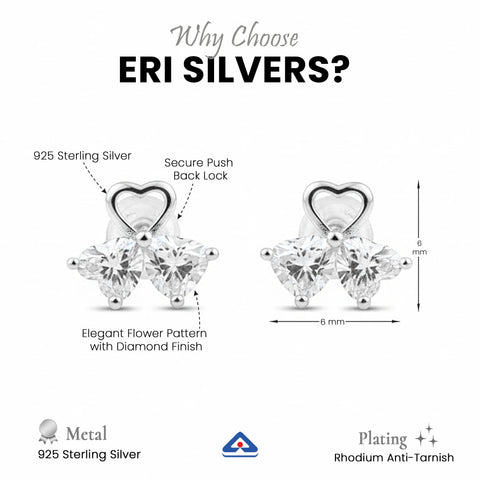 Silver Flower Design CZ Diamond Earrings for Women