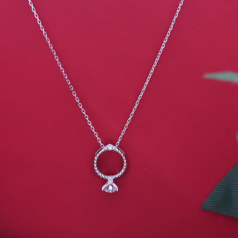 Silver Diamond Ring Shape Pendant With Chain