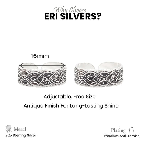 925 Sterling Silver Antique Adjustable Toe Rings for Women