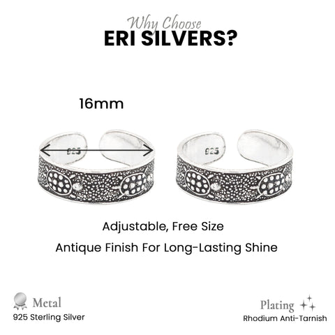 925 Sterling Silver Oxidized Tribal Pattern Toe Rings for Women