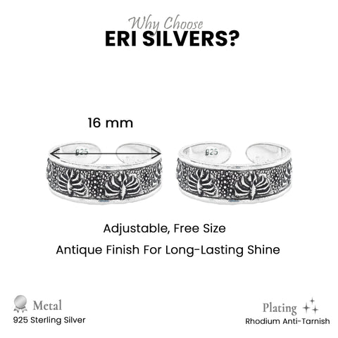 925 Sterling Silver Antique Floral Pattern Adjustable Toe Rings for Women