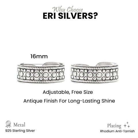 925 Sterling Silver Antique Floral Pattern Adjustable Toe Rings for Women