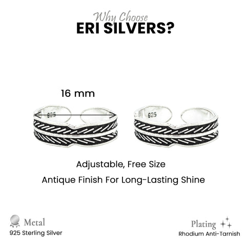 925 Sterling Silver Chevron Pattern Adjustable Toe Rings for Women
