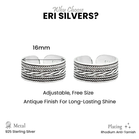 925 Sterling Silver Braided Rope Toe Rings for Women