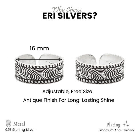 925 Sterling Silver Wave Pattern Toe Ring – Adjustable Oxidized Silver Jewelry