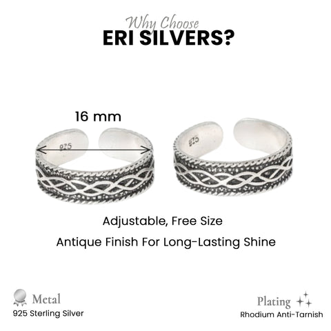 925 Sterling Silver Braided Pattern Toe Ring – Adjustable Oxidized Silver Jewelry