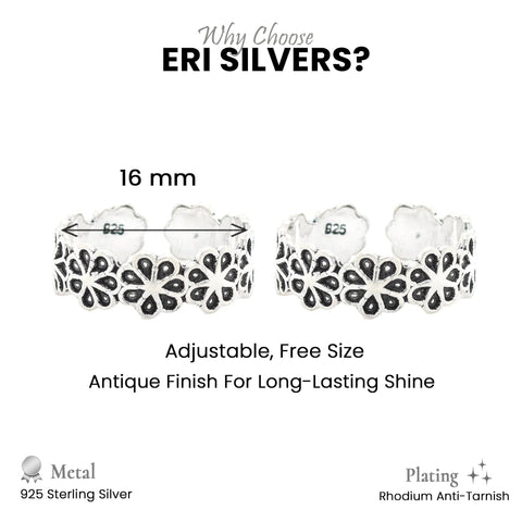 925 Sterling Silver Flower Design Toe Ring for Women