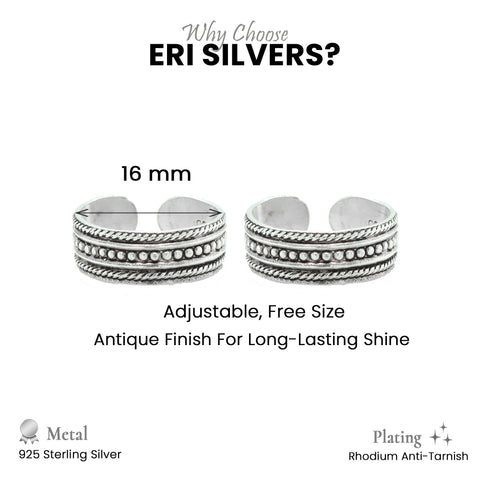 925 Sterling Silver Oxidized Dotted Toe Ring for Women