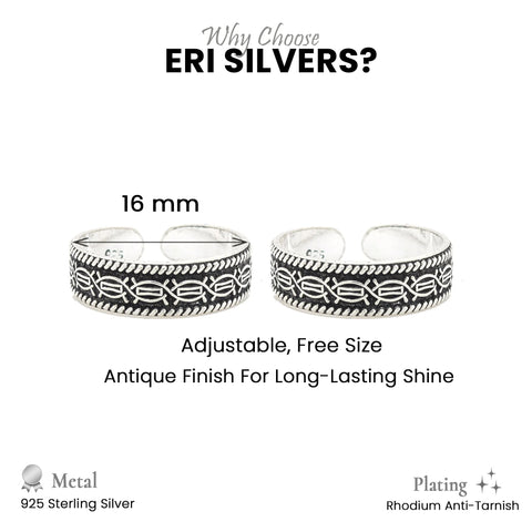 925 Sterling Silver Oxidized Pattern Toe Ring  for Women