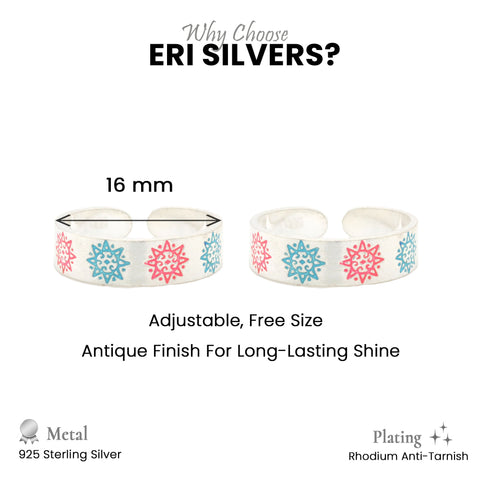 925 Sterling Silver Color-Enamel Floral Toe Ring