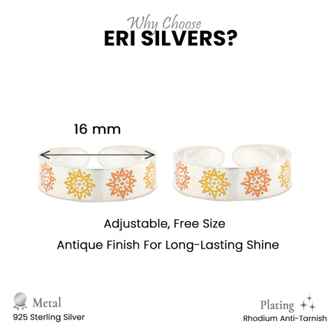 925 Sterling Silver Color Enamel Floral Toe Ring