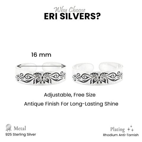 925 Sterling Silver Antique Pattern Toe Ring  for Women