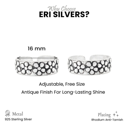 925 Sterling Silver Daisy Flower  Adjustable Toe Ring for Women