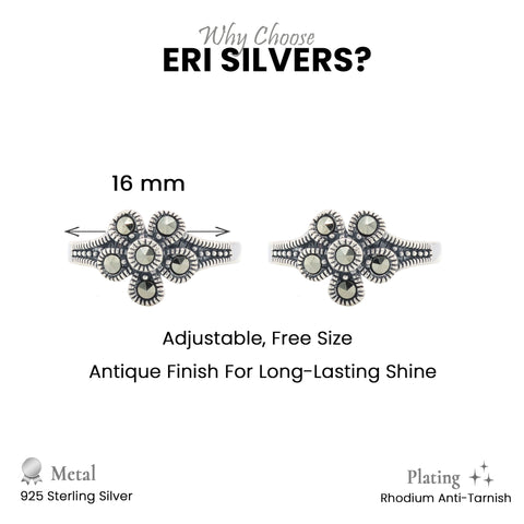 925 Sterling Silver Oxidized Floral Cluster Toe Ring