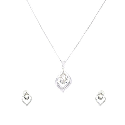 925 Sterling Silver Teardrop Pendant Necklace & Earrings Set for Women