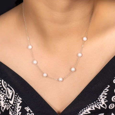 Fresh Water White Pearl Silver Necklace