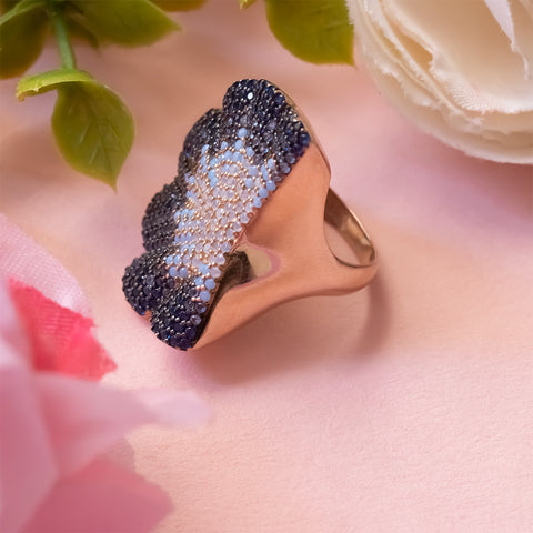 Rose gold shell shape multi color diamonds ring