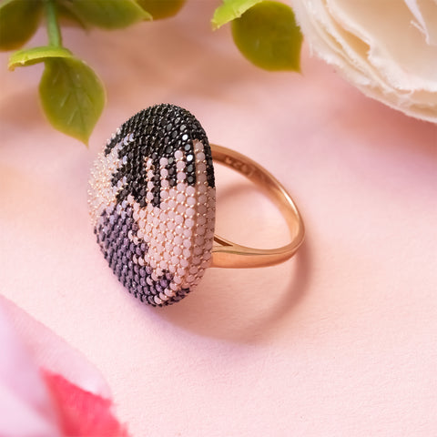 Rose gold oval shape multi color diamond ring