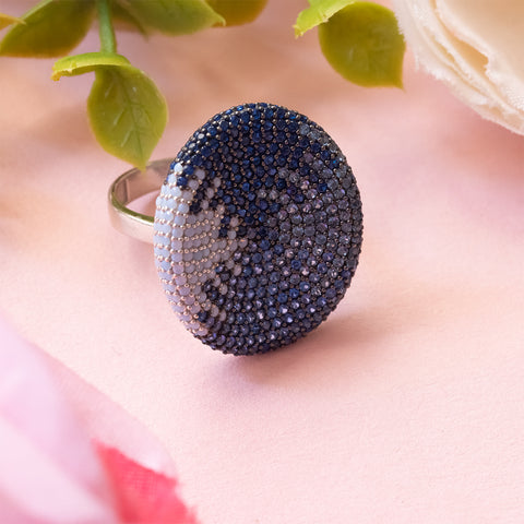 Silver blue diamond oval shape ring