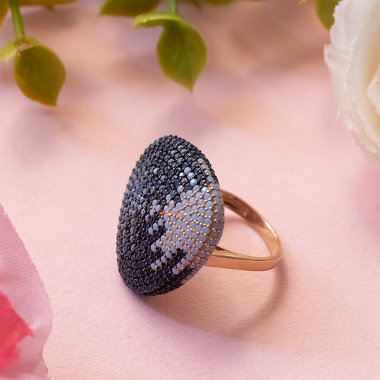 Rose gold oval shape blue sapphires multi diamond ring