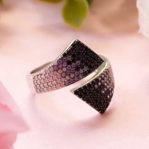 Silver multi sapphires adjustable cocktail ring