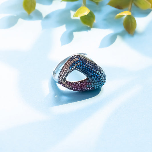 Silver tringle multi color diamond ring