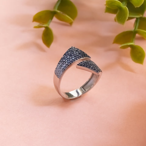 Silver blue sapphire diamonds adjustable cocktail ring
