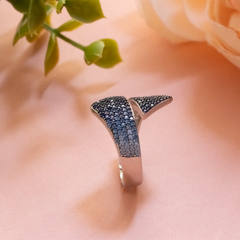 Silver blue sapphire diamonds adjustable cocktail ring