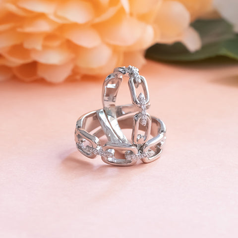 Sterling silver diamond link ring