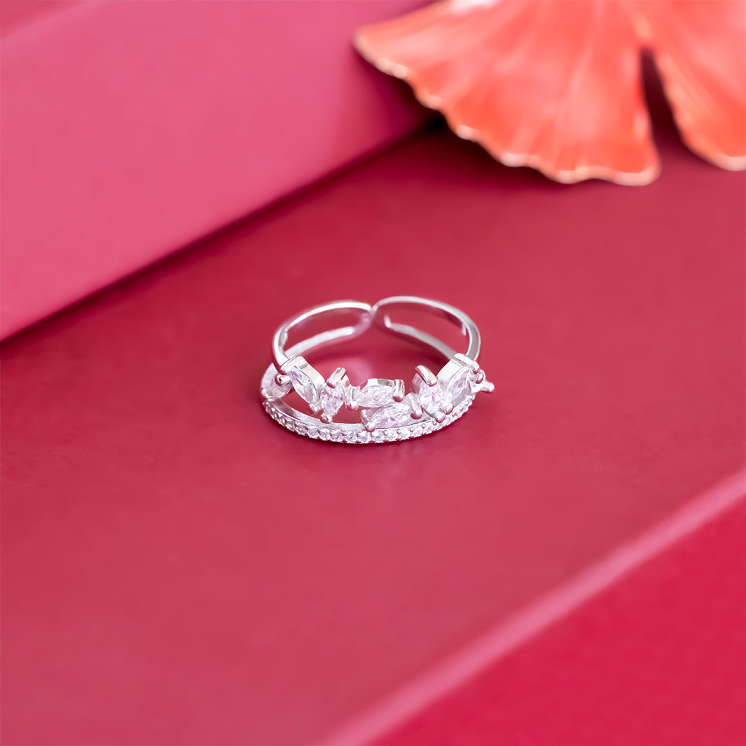 Silver crystal diamond ring