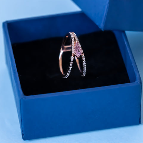 Rose gold pink sapphire with double layer diamond ring
