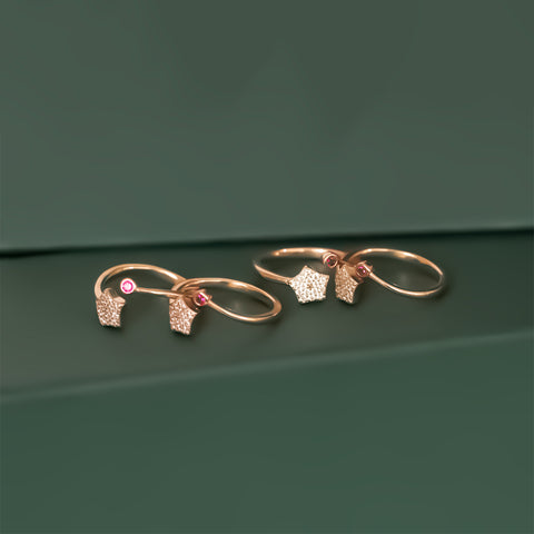 Rose Gold Four Finger Star Ring Set