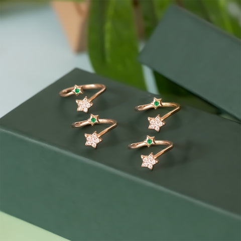 Rose Gold Four Finger Star Adjustable Ring Set