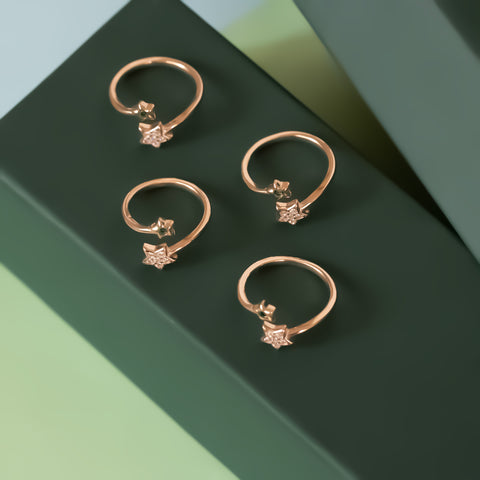 Rose Gold Four Finger Star Adjustable Ring Set