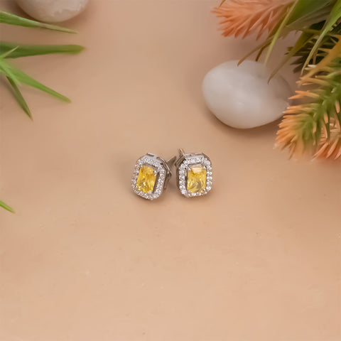 Silver yellow sapphire diamond earring